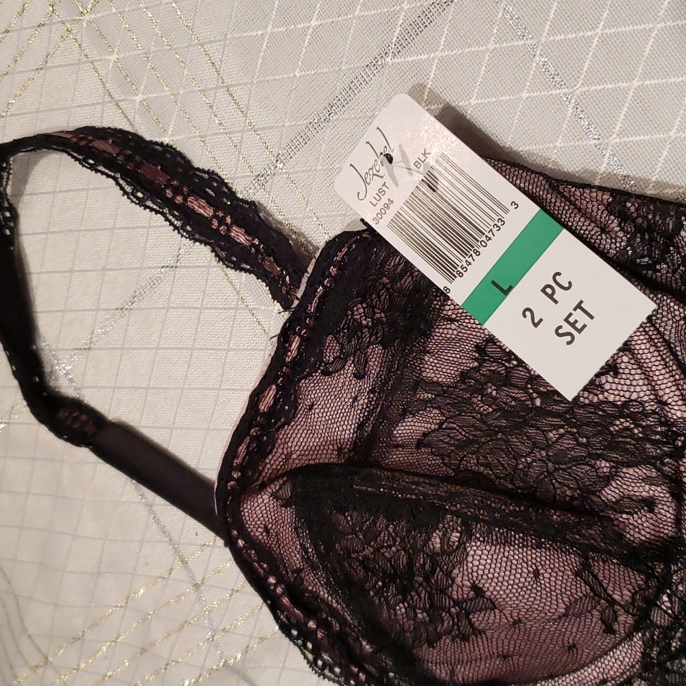 Felina Jezebel NEW Lust Bustier 2-piece Corset G-String Thong BLACK Women L Sexy - Picture 11 of 16